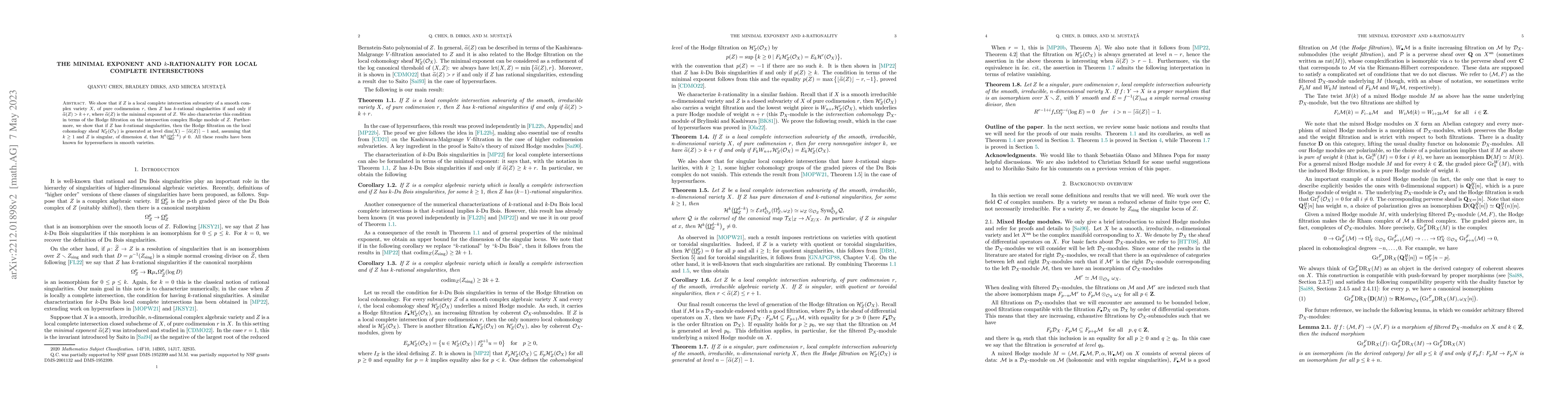 Thumbnail for The minimal exponent and $k$-rationality for local complete
  intersections