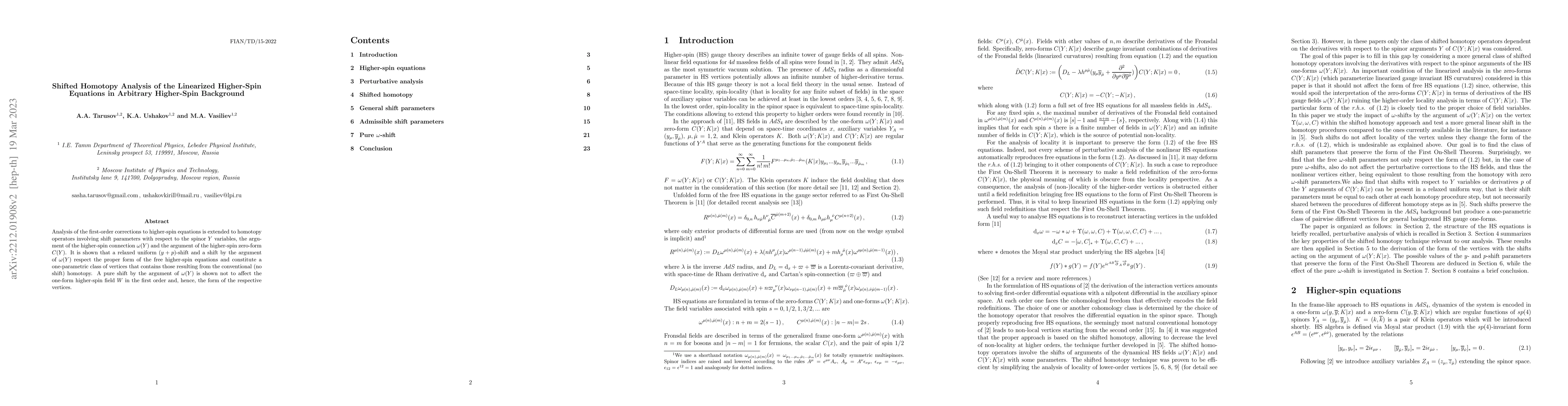 Thumbnail for Shifted Homotopy Analysis of the Linearized Higher-Spin Equations in
  Arbitrary Higher-Spin Background