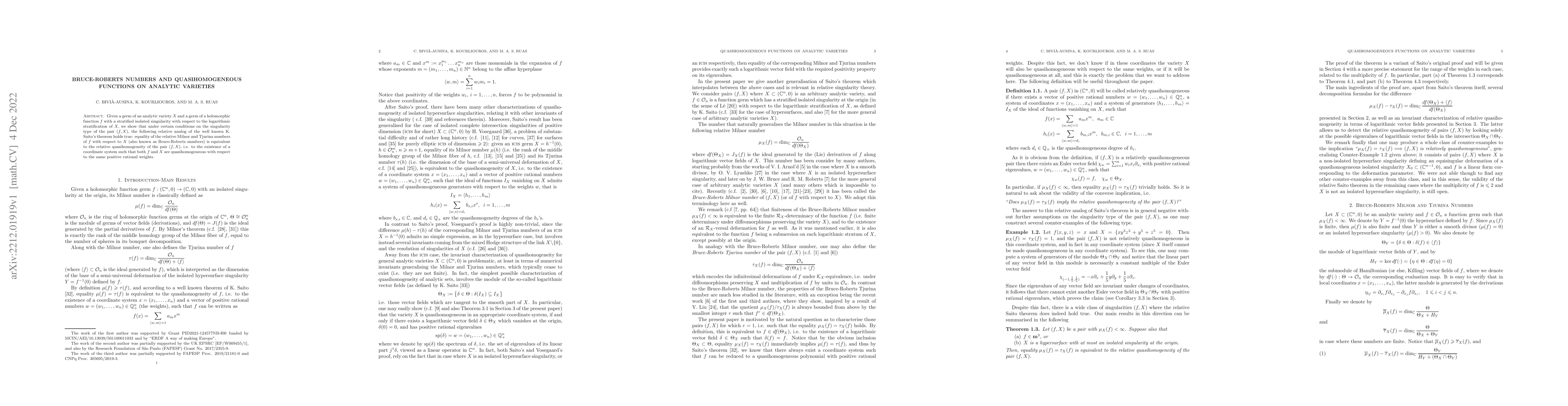 Thumbnail for Bruce-Roberts Numbers and Quasihomogeneous Functions on Analytic
  Varieties