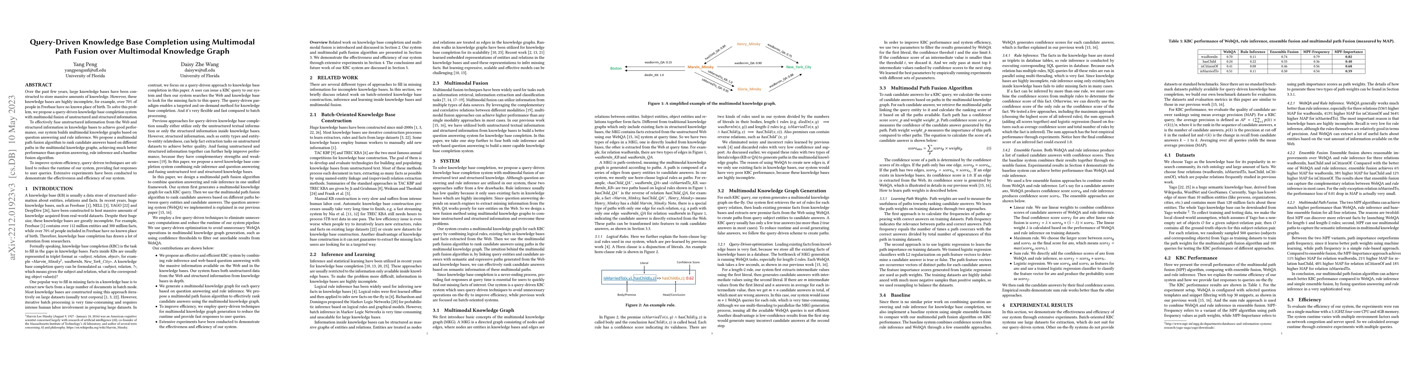 Thumbnail for Query-Driven Knowledge Base Completion using Multimodal Path Fusion over
  Multimodal Knowledge Graph