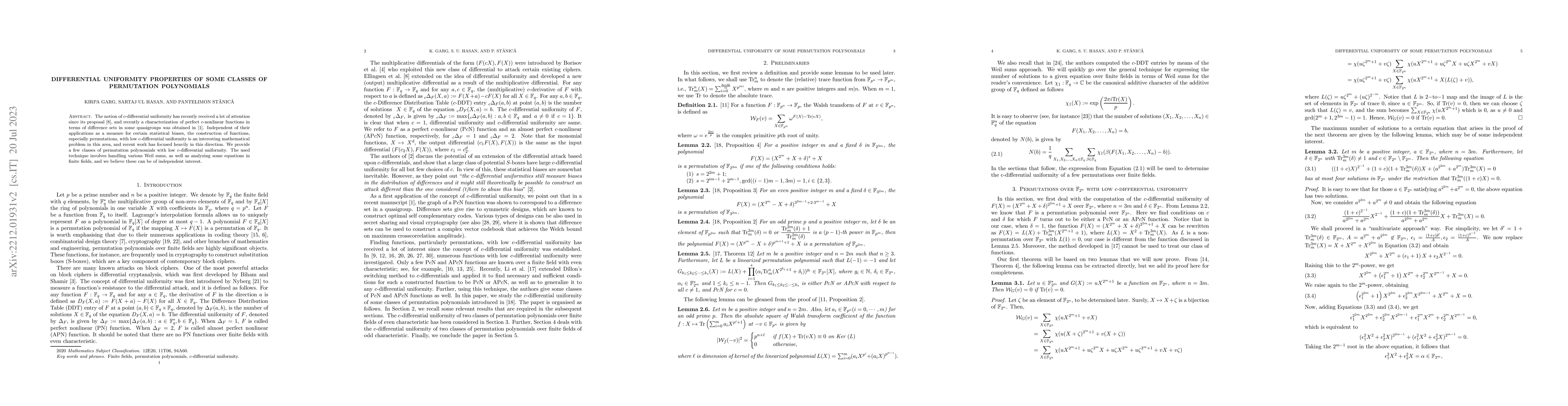 Thumbnail for Differential uniformity properties of some classes of permutation
  polynomials