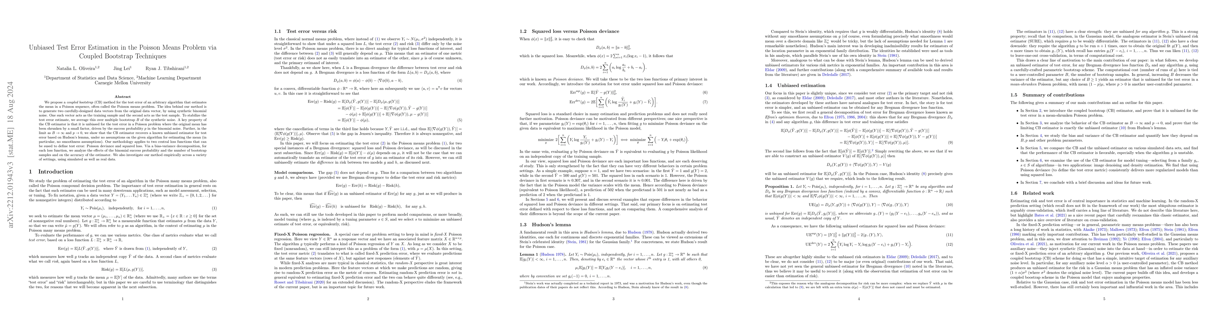 Thumbnail for Unbiased Test Error Estimation in the Poisson Means Problem via Coupled
  Bootstrap Techniques