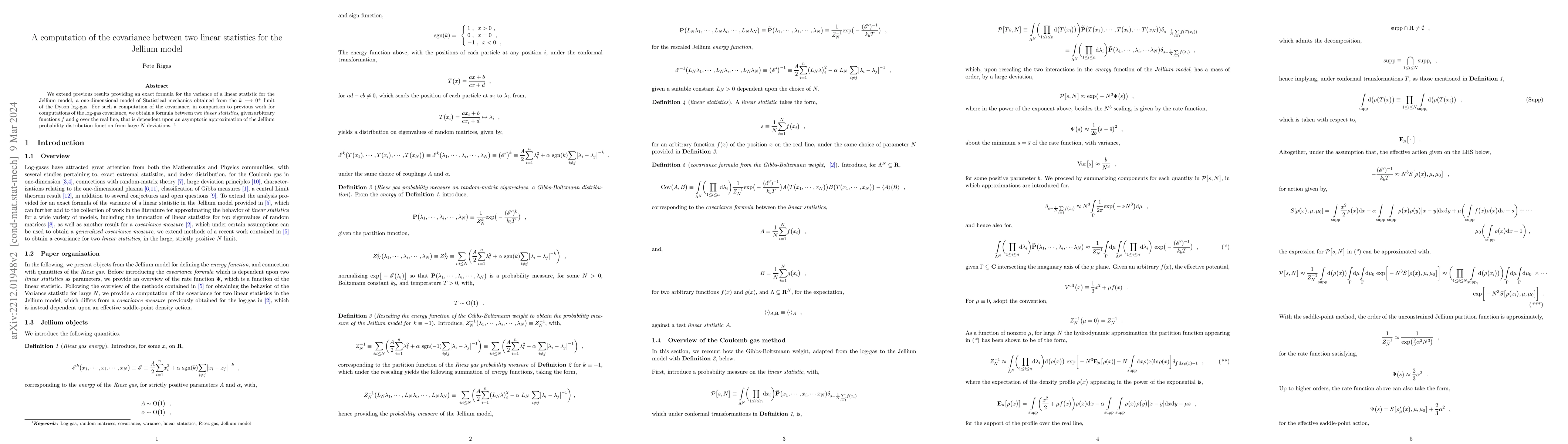 Thumbnail for A computation of the covariance between two linear statistics for the
  Jellium model
