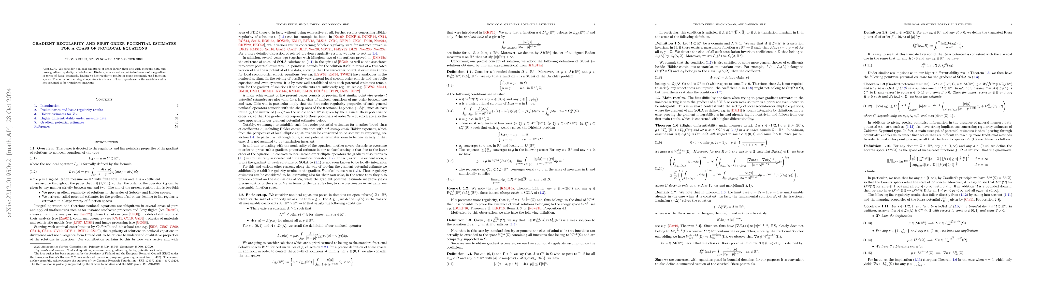 Thumbnail for Gradient regularity and first-order potential estimates for a class of
  nonlocal equations