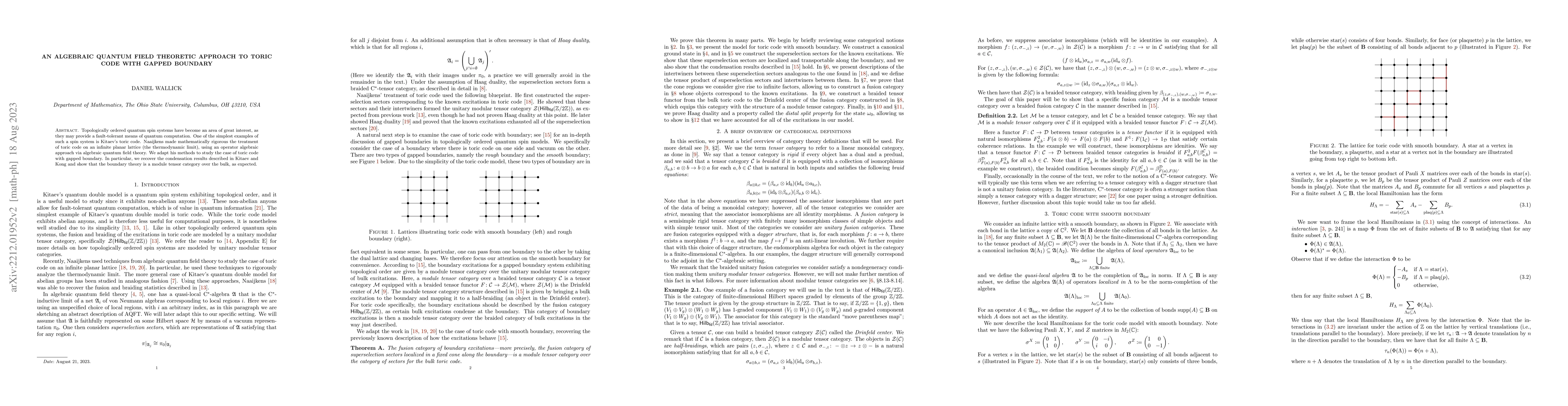 Thumbnail for An algebraic quantum field theoretic approach to toric code with gapped
  boundary