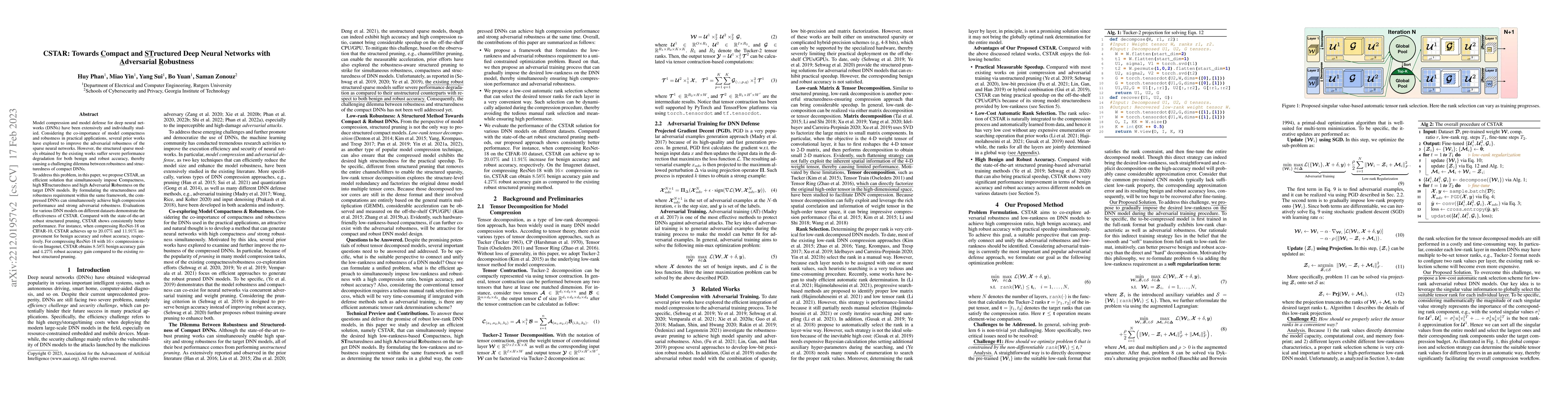 Thumbnail for CSTAR: Towards Compact and STructured Deep Neural Networks with
  Adversarial Robustness