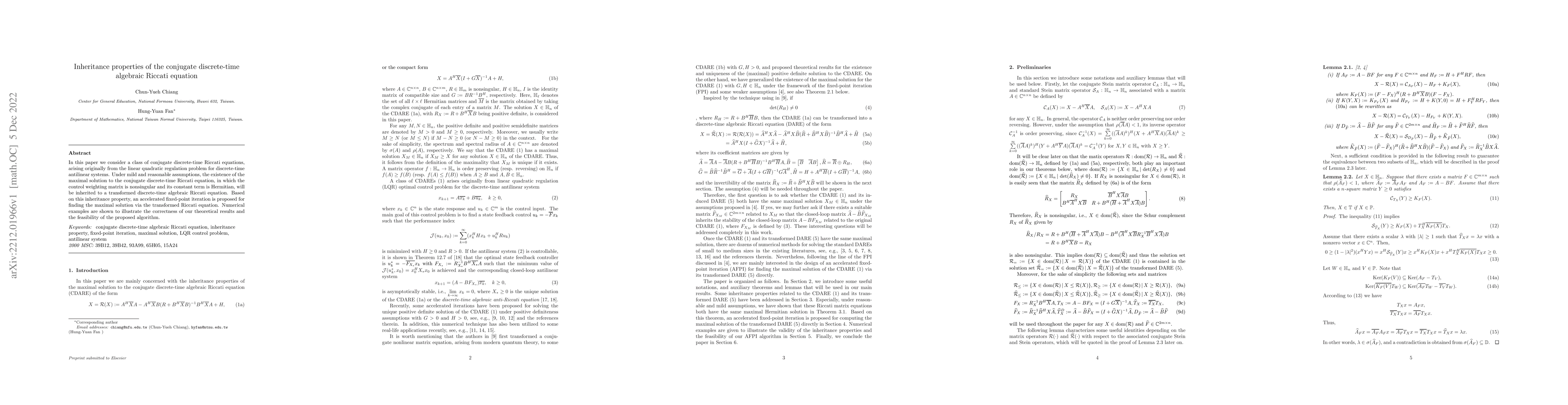 Thumbnail for Inheritance properties of the conjugate discrete-time algebraic Riccati
  equation