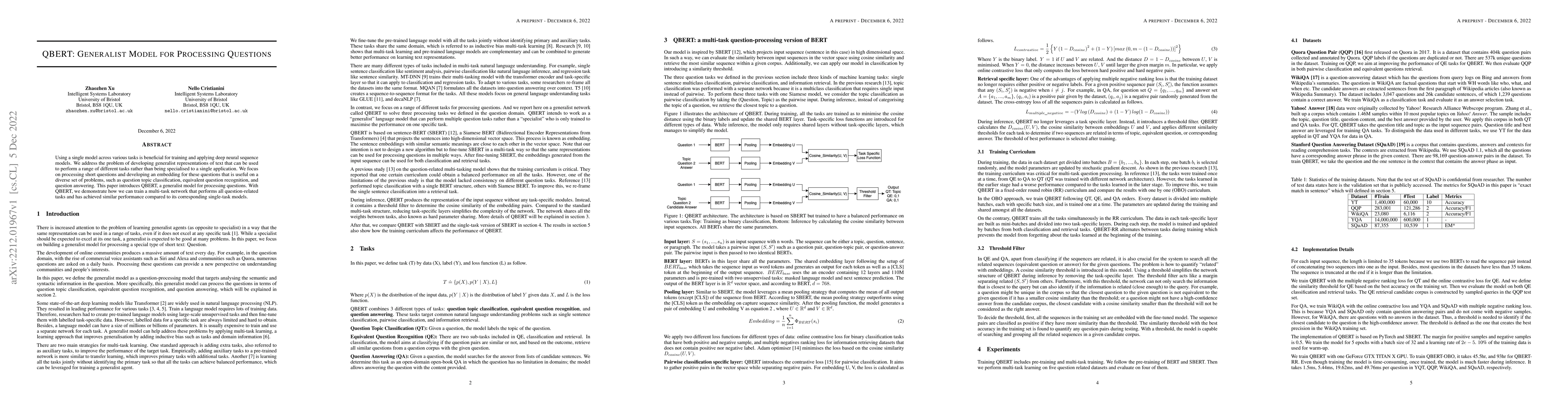 Thumbnail for QBERT: Generalist Model for Processing Questions