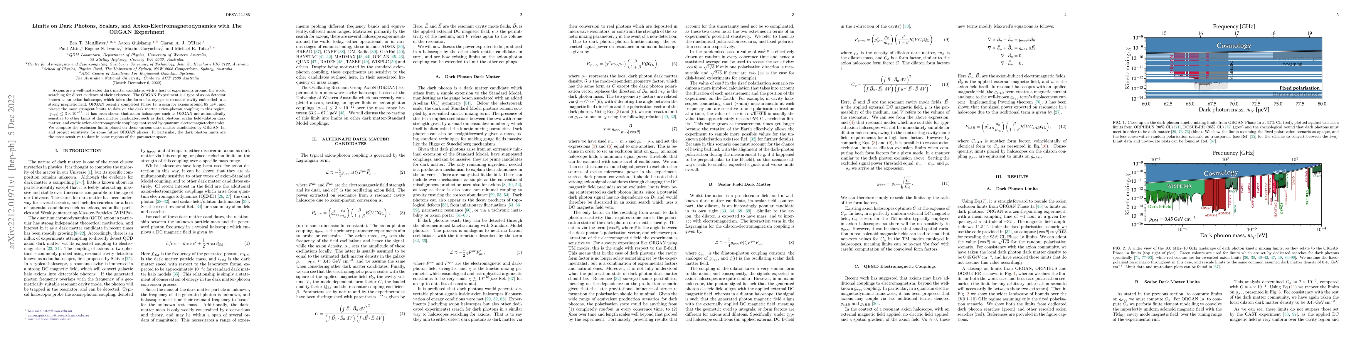 Thumbnail for Limits on Dark Photons, Scalars, and Axion-Electromagnetodynamics with
  The ORGAN Experiment
