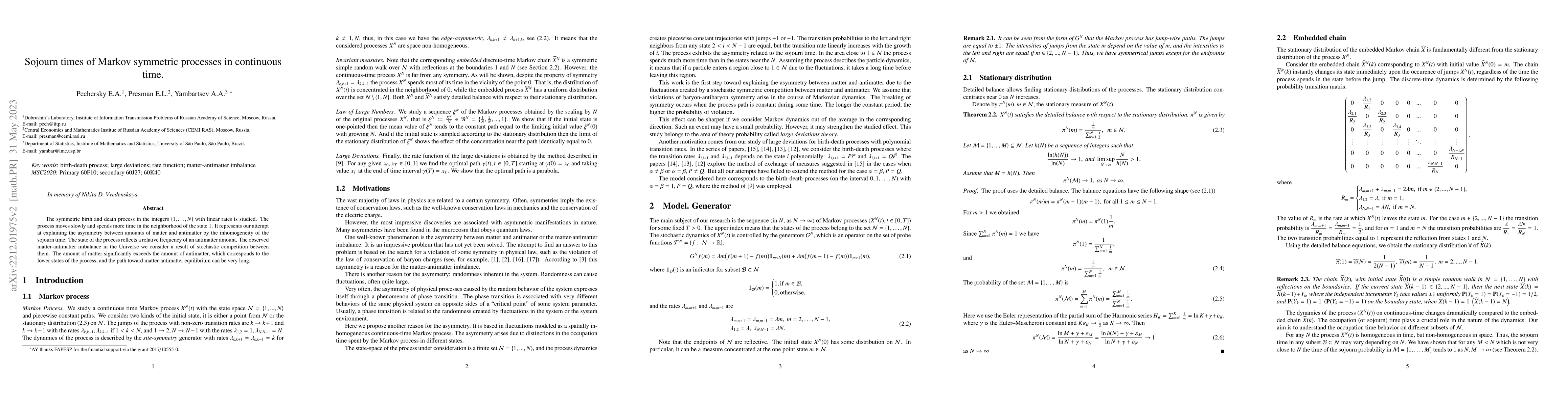 Thumbnail for Sojourn times of Markov symmetric processes in continuous time