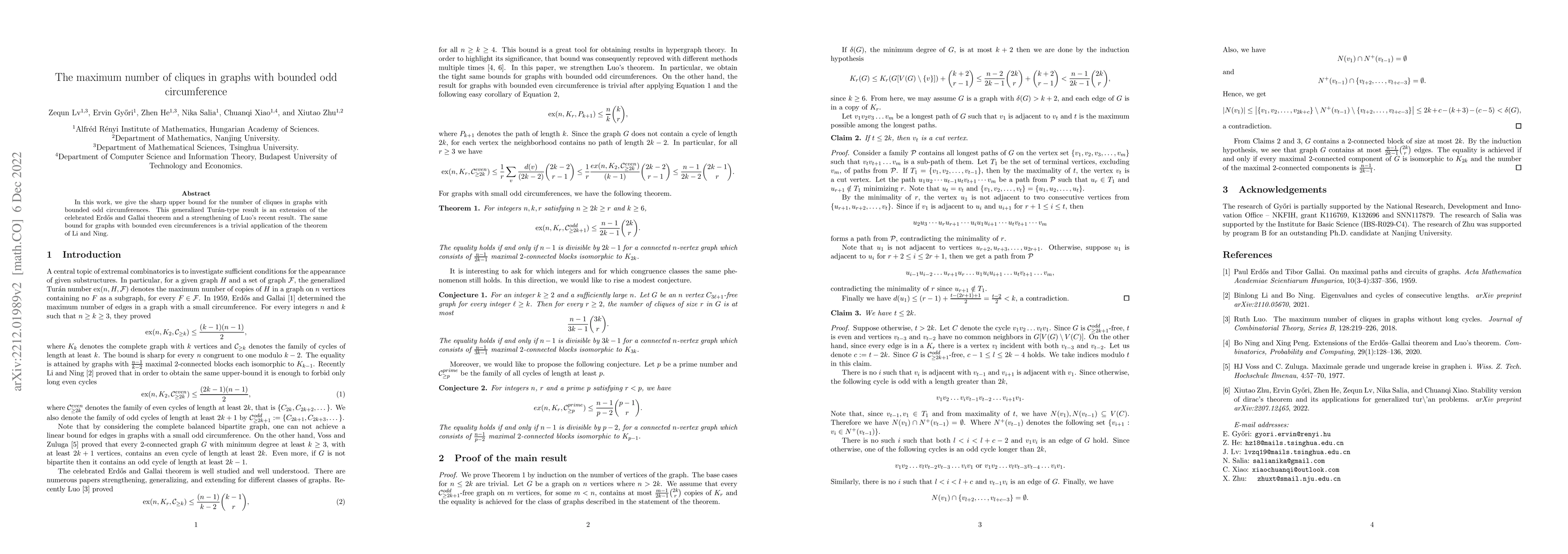 Thumbnail for The maximum number of cliques in graphs with bounded odd circumference