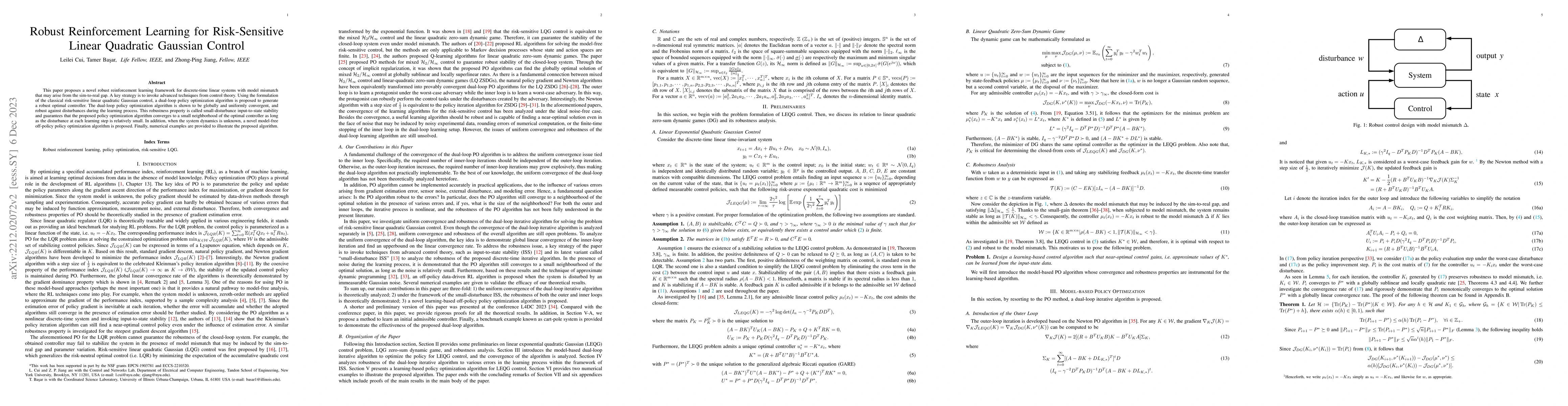 Thumbnail for Robust Reinforcement Learning for Risk-Sensitive Linear Quadratic
  Gaussian Control