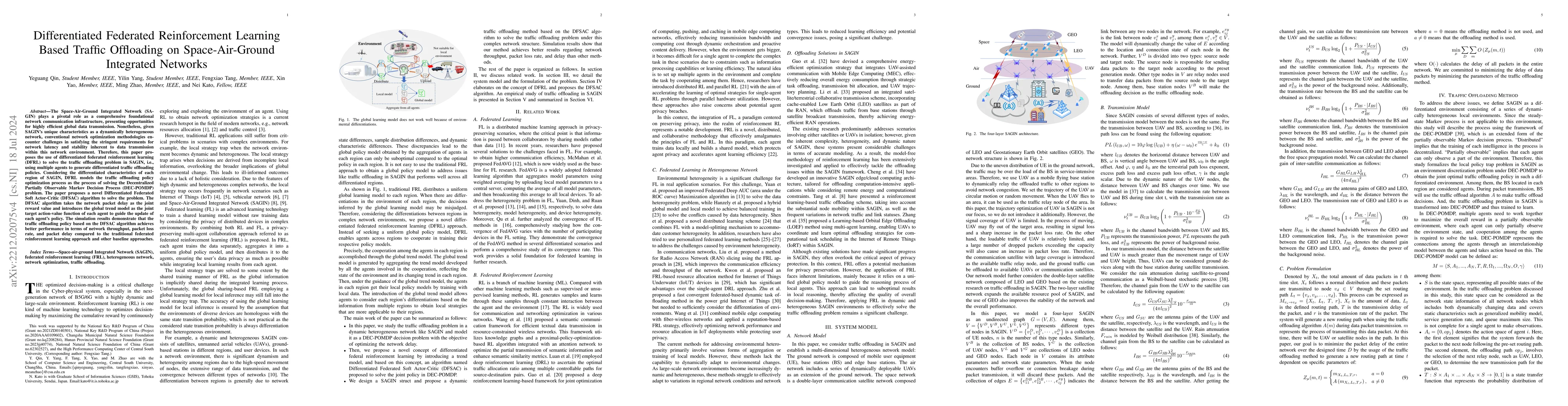 Thumbnail for Differentiated Federated Reinforcement Learning Based Traffic Offloading
  on Space-Air-Ground Integrated Networks