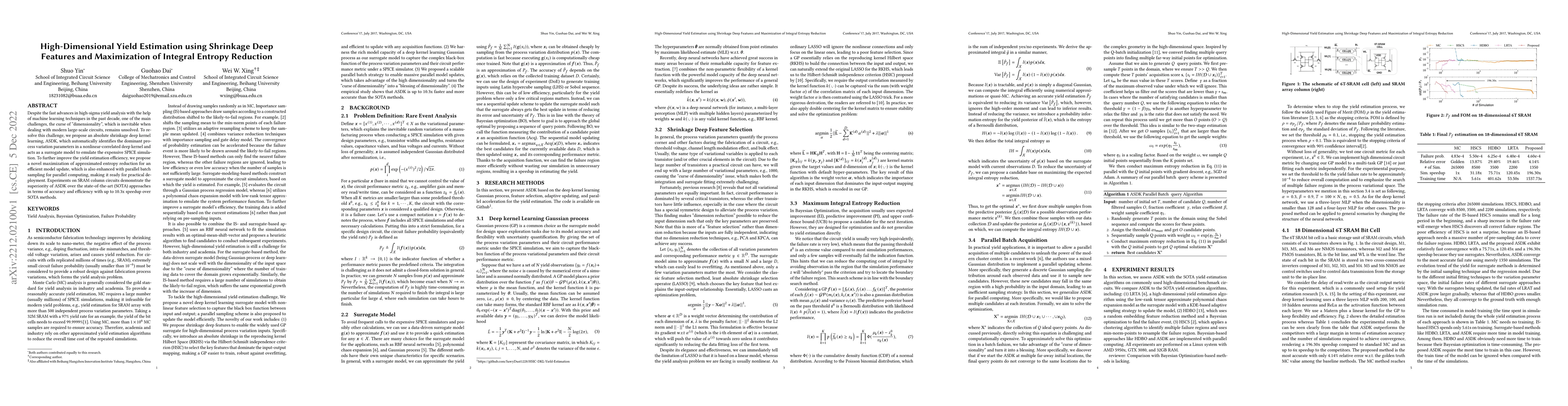 Thumbnail for High-Dimensional Yield Estimation using Shrinkage Deep Features and
  Maximization of Integral Entropy Reduction