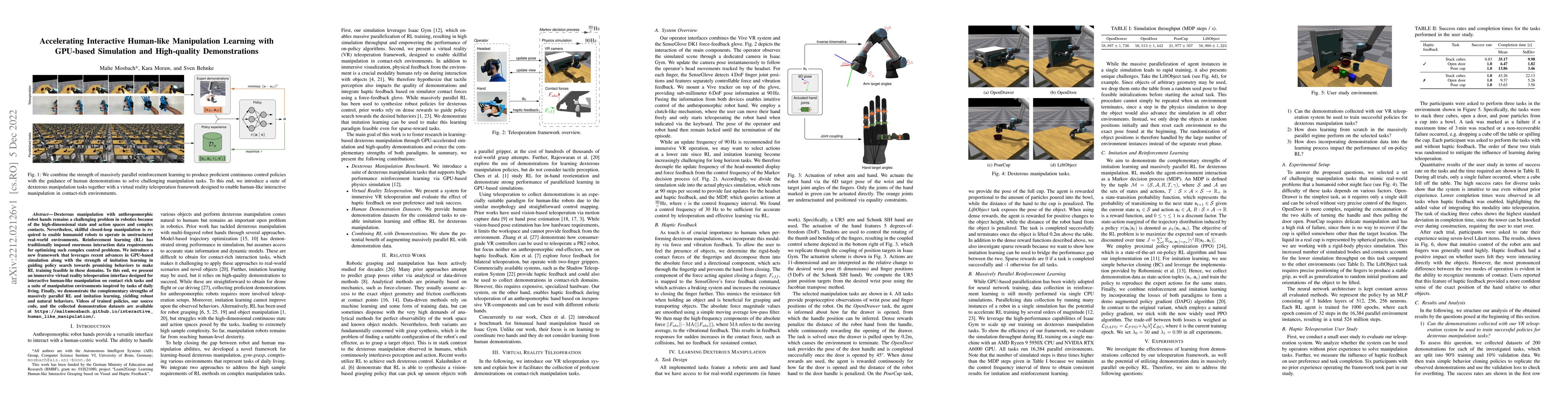 Thumbnail for Accelerating Interactive Human-like Manipulation Learning with GPU-based
  Simulation and High-quality Demonstrations