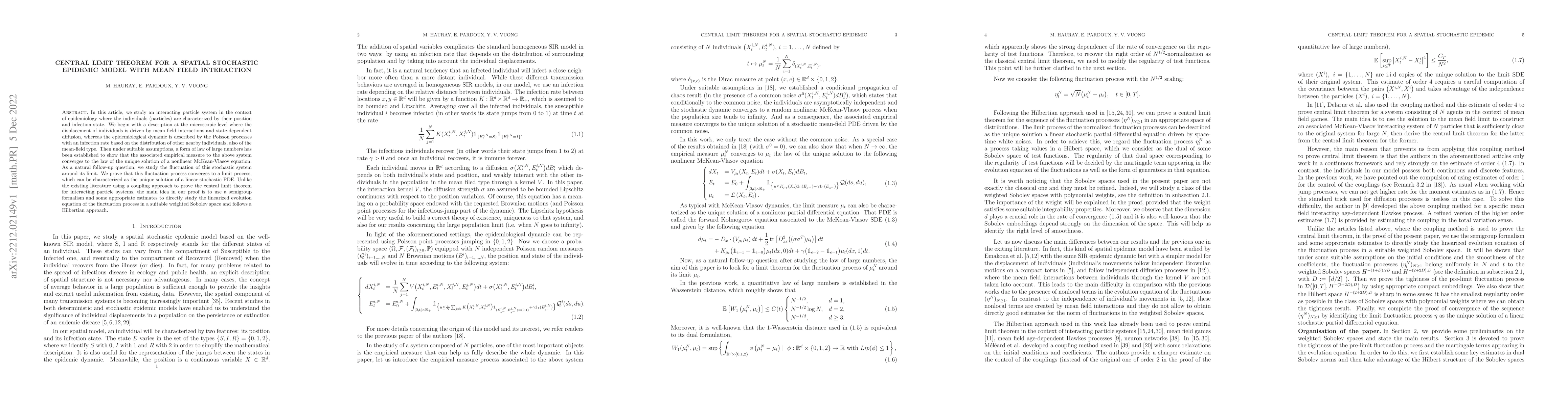 Thumbnail for Central limit theorem for a spatial stochastic epidemic model with mean
  field interaction