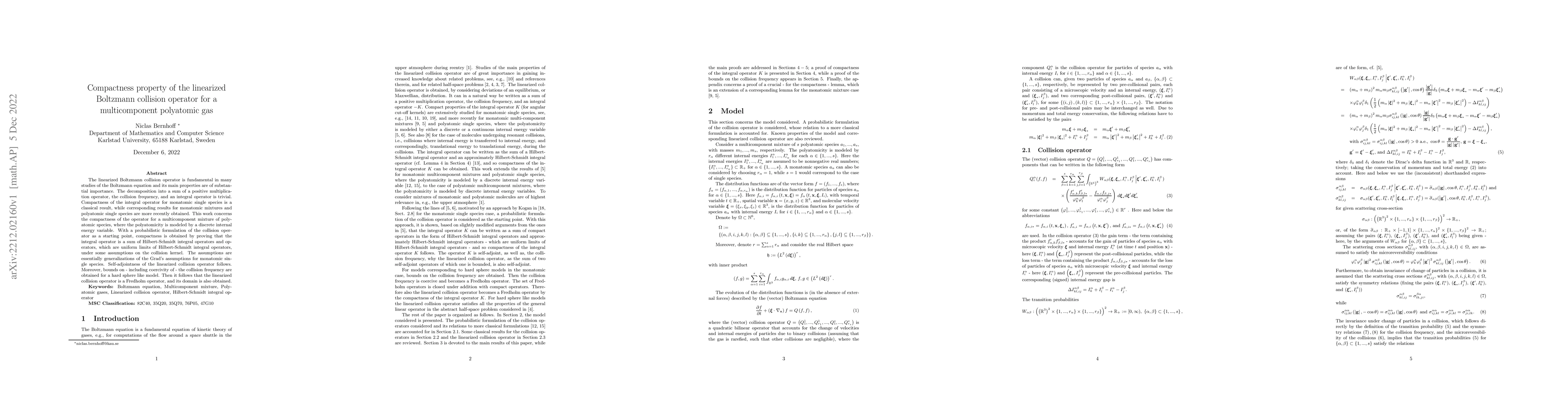 Thumbnail for Compactness property of the linearized Boltzmann collision operator for
  a multicomponent polyatomic gas