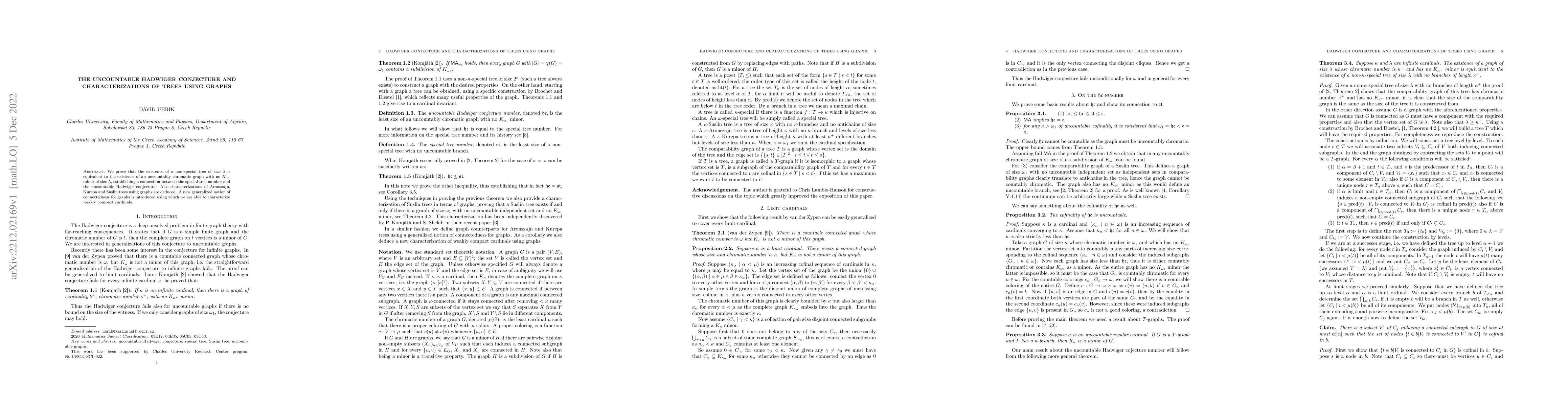 Thumbnail for The Uncountable Hadwiger Conjecture and Characterizations of Trees Using
  Graphs