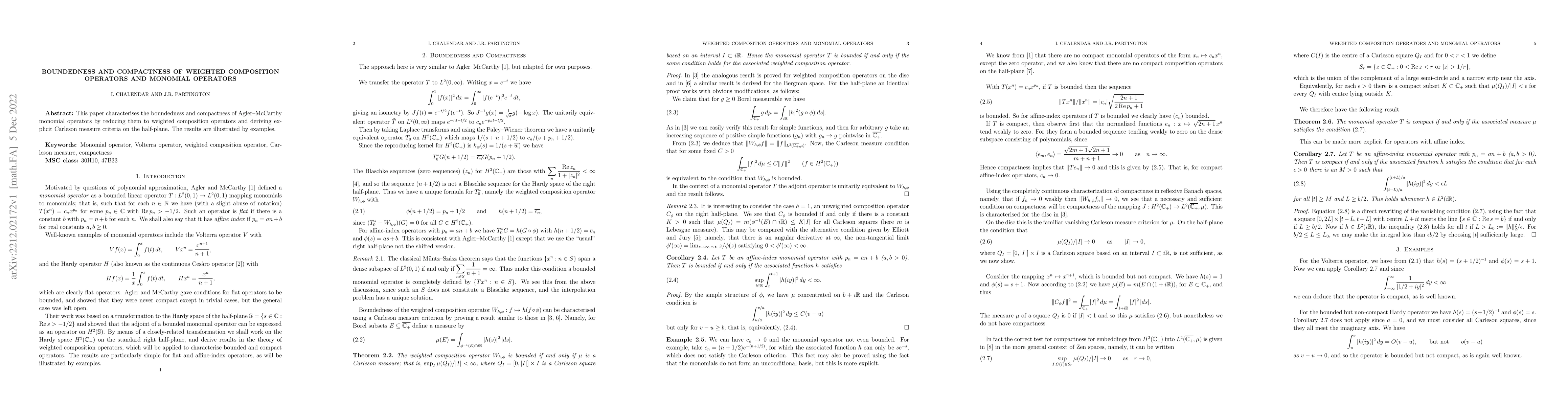 Thumbnail for Boundedness and compactness of weighted composition operators and
  monomial operators