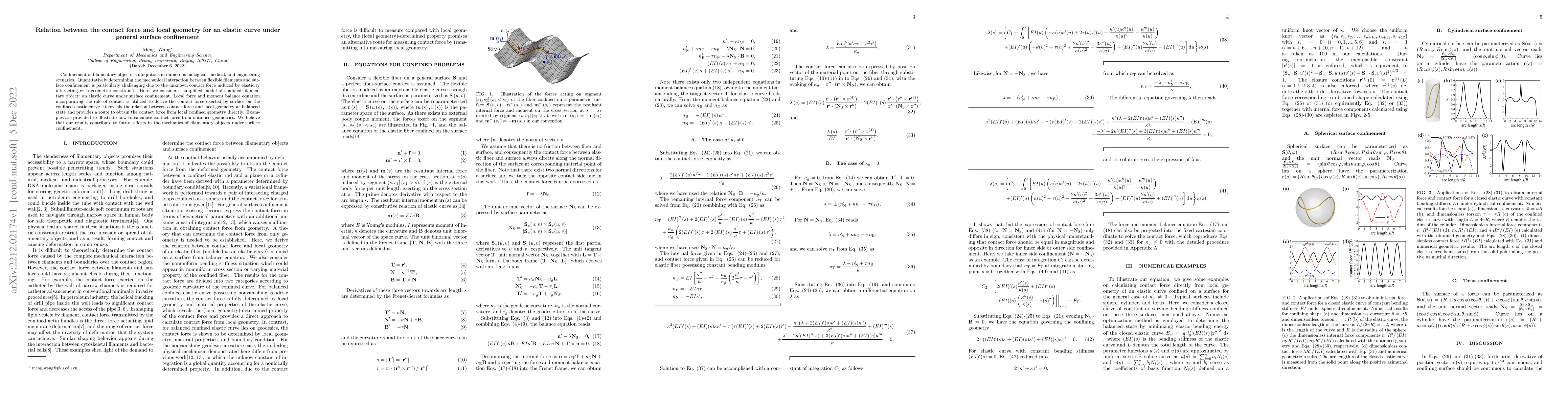 Thumbnail for Relation between the contact force and local geometry for an elastic
  curve under general surface confinement