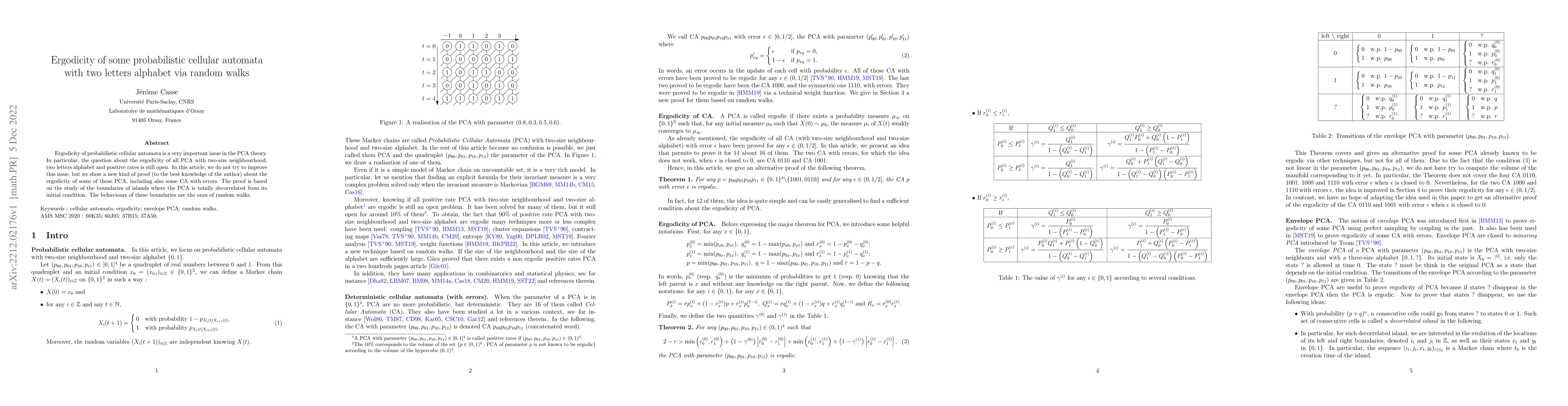 Thumbnail for Ergodicity of some probabilistic cellular automata with two letters
  alphabet via random walks