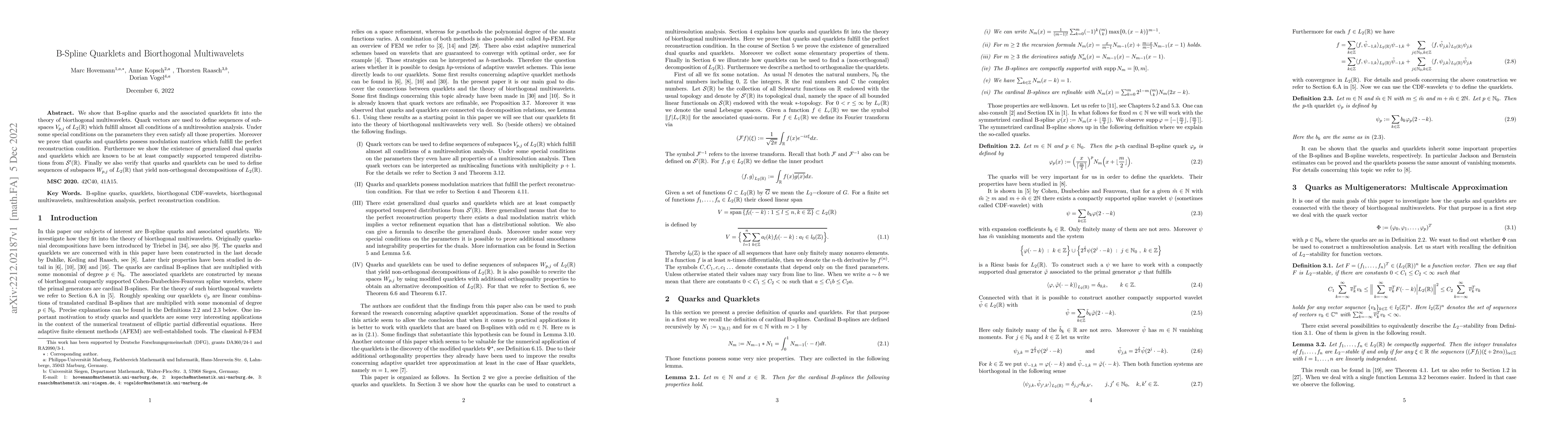 Thumbnail for B-Spline Quarklets and Biorthogonal Multiwavelets