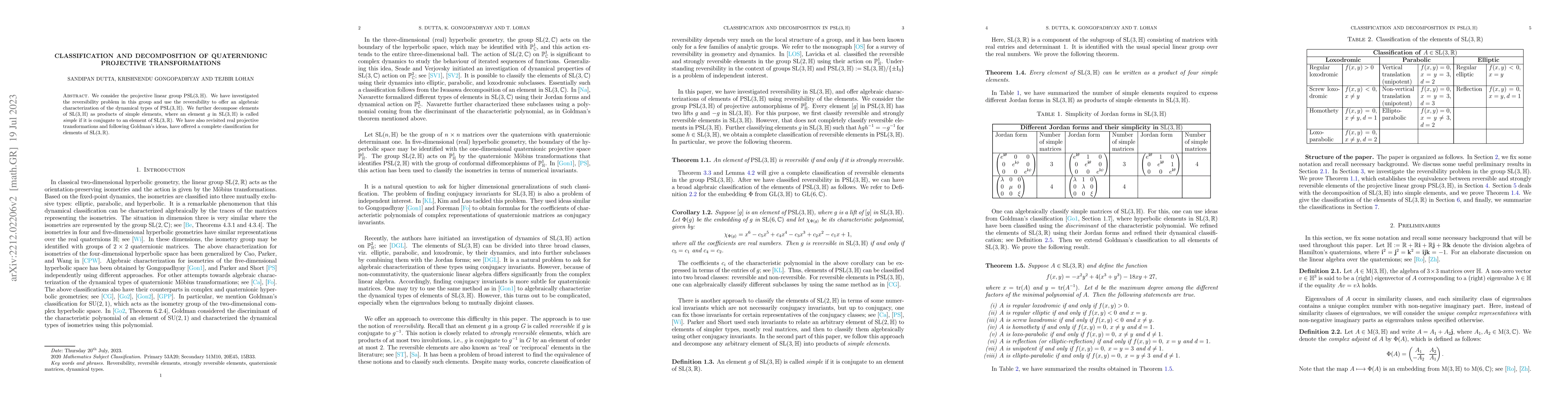 Thumbnail for Classification and Decomposition of Quaternionic Projective
  Transformations