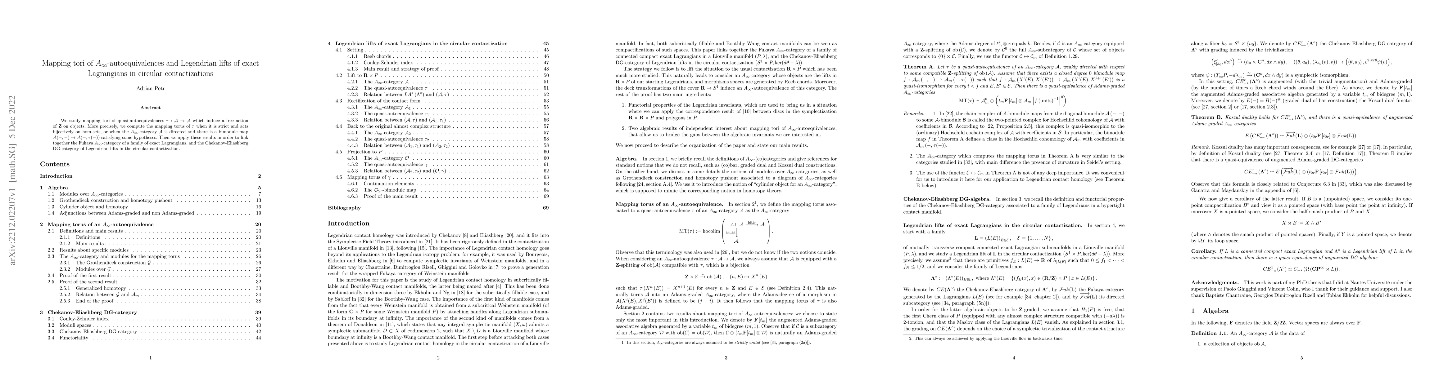 Thumbnail for Mapping tori of $A_{\infty}$-autoequivalences and Legendrian lifts of
  exact Lagrangians in circular contactizations