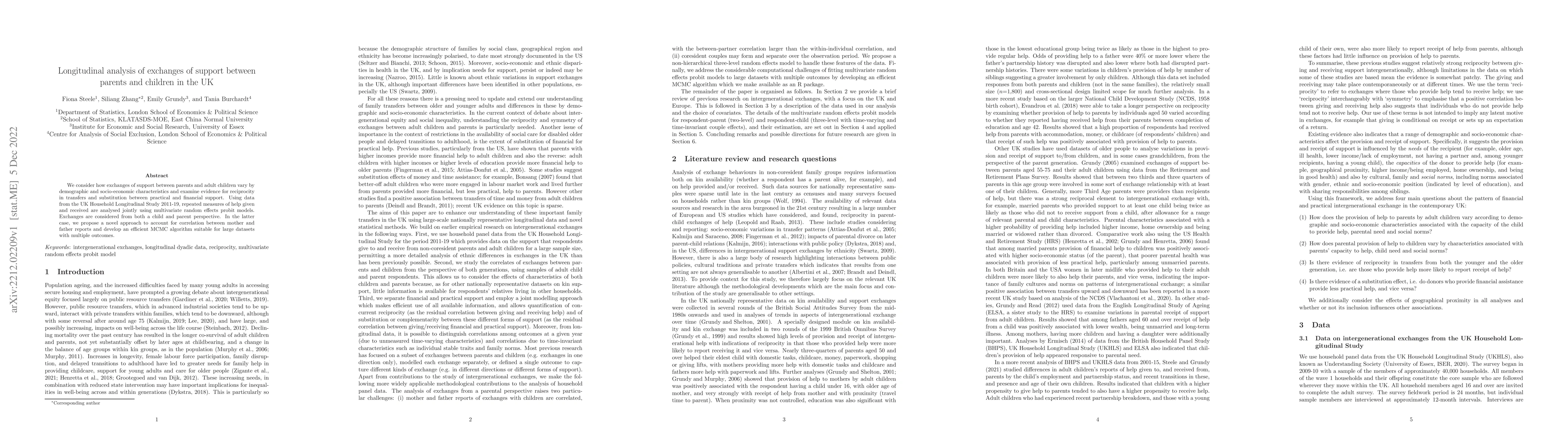 Thumbnail for Longitudinal analysis of exchanges of support between parents and
  children in the UK