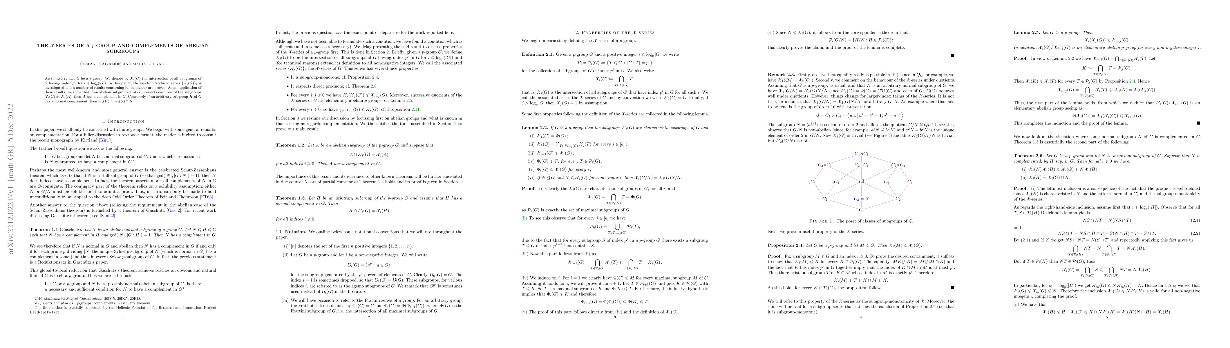 Thumbnail for The $\mathcal{X}$-series of a $p$-group and complements of abelian
  subgroups