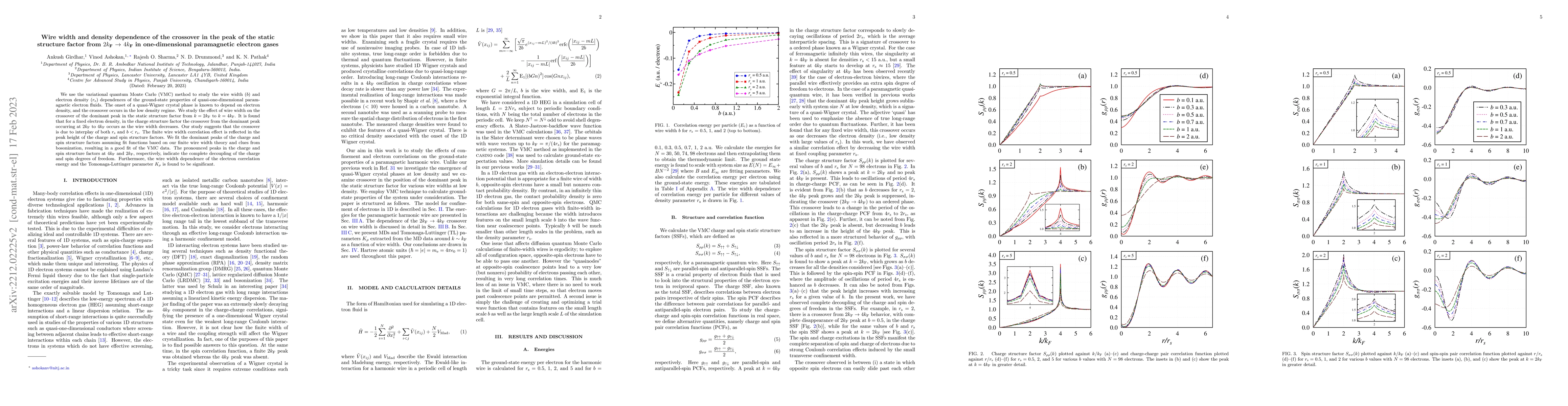 Thumbnail for Wire width and density dependence of the crossover in the peak of the
  static structure factor from $2k_\text{F}$ $\rightarrow$ $4k_\text{F}$ in
  one-dimensional paramagnetic electron gases