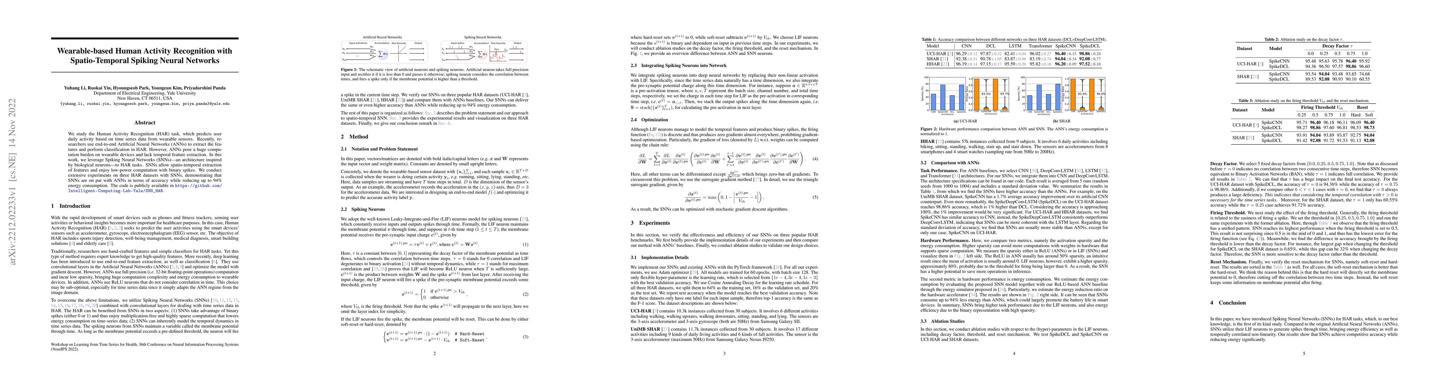 Thumbnail for Wearable-based Human Activity Recognition with Spatio-Temporal Spiking
  Neural Networks
