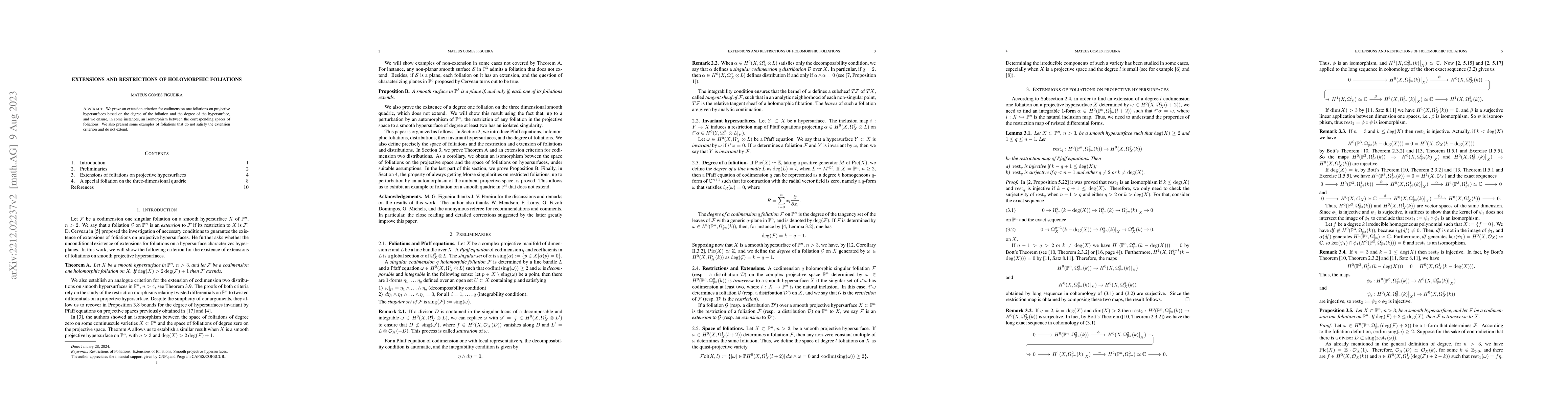 Thumbnail for Extensions and restrictions of holomorphic foliations