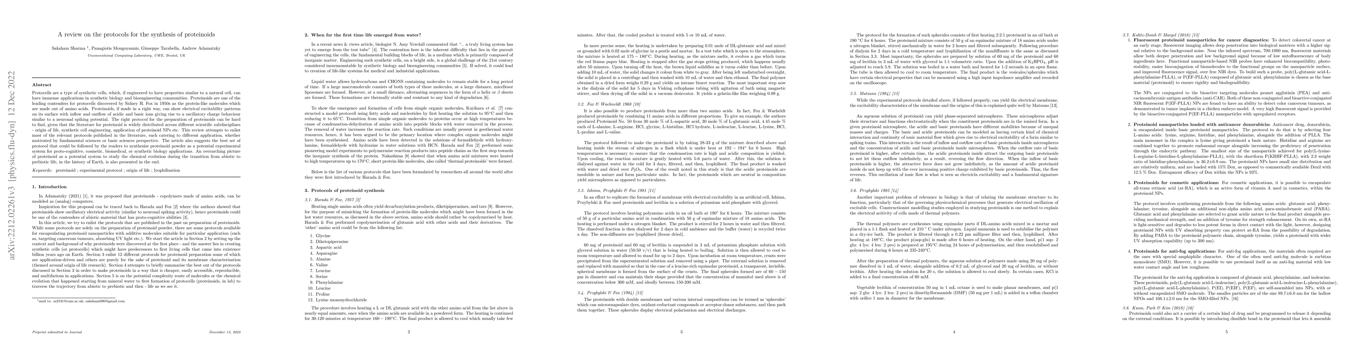 Thumbnail for A review on the protocols for the synthesis of proteinoids