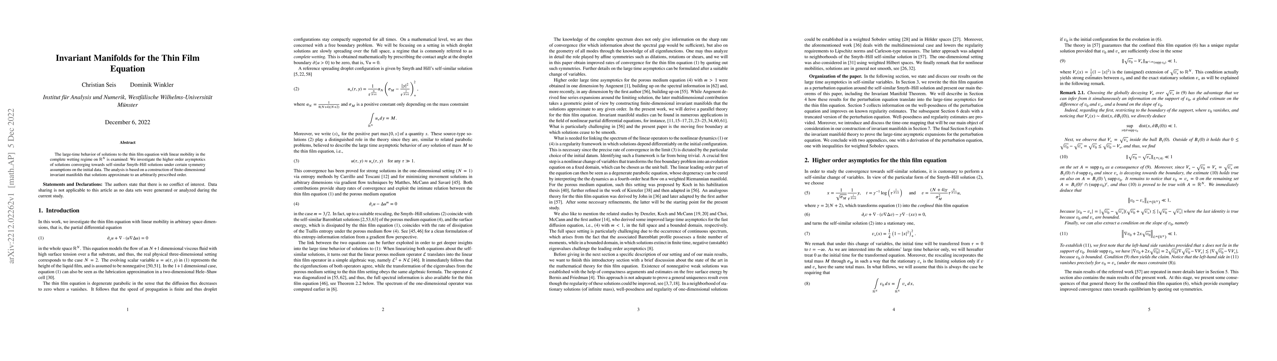Thumbnail for Invariant Manifolds for the Thin Film Equation