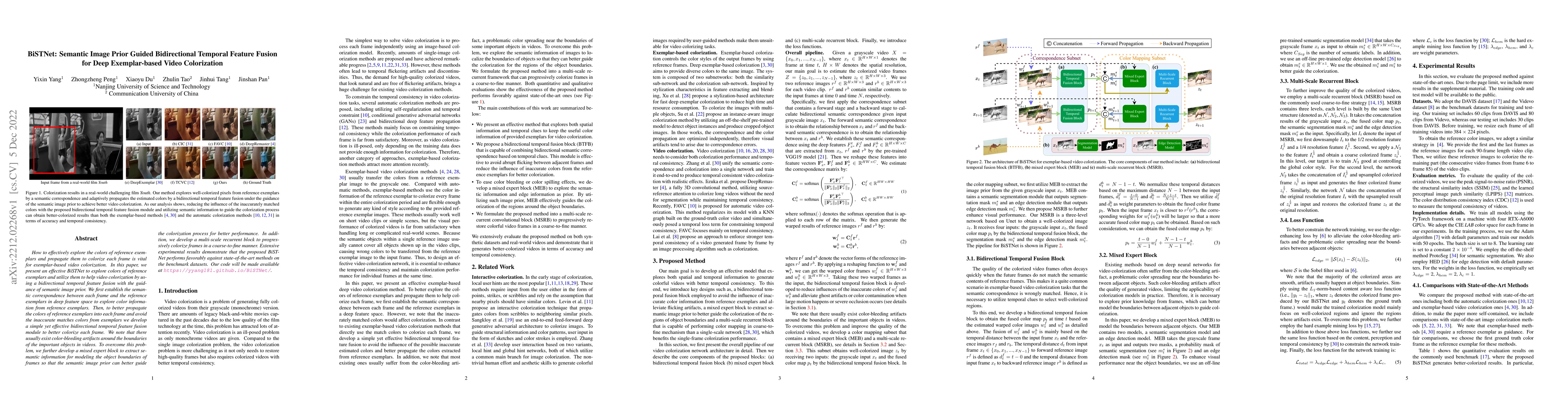 Thumbnail for BiSTNet: Semantic Image Prior Guided Bidirectional Temporal Feature
  Fusion for Deep Exemplar-based Video Colorization