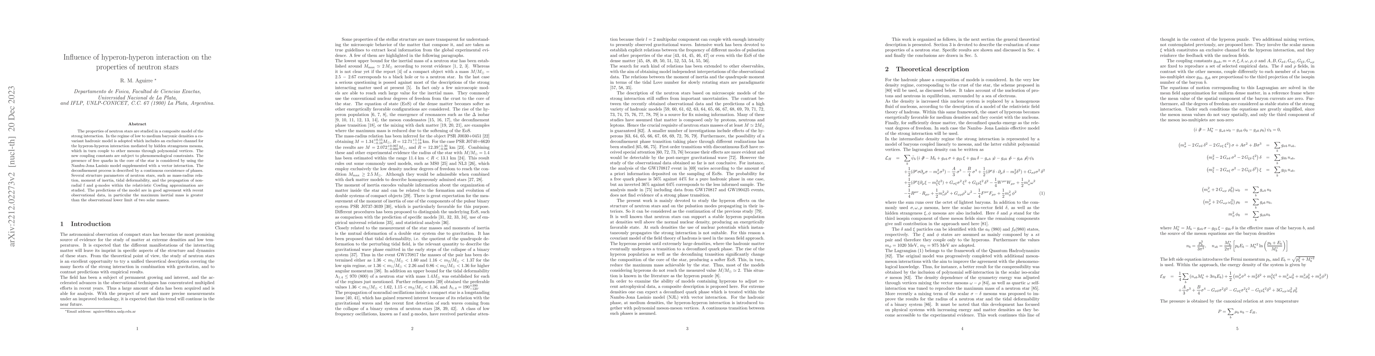 Thumbnail for Influence of hyperon-hyperon interaction on the properties of neutron
  stars