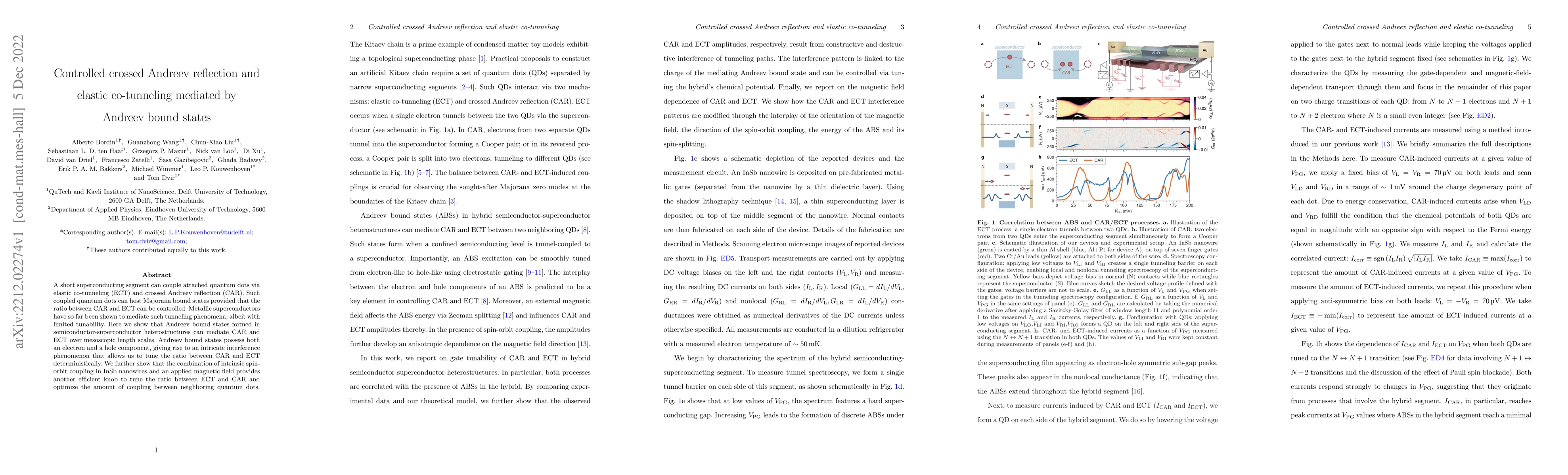 Thumbnail for Controlled crossed Andreev reflection and elastic co-tunneling mediated
  by Andreev bound states
