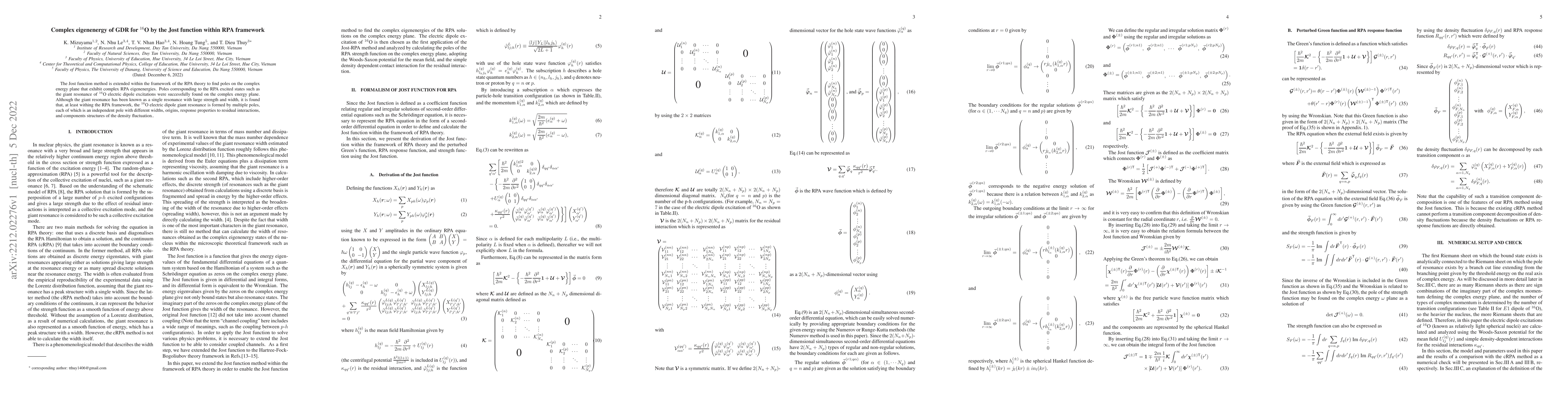Thumbnail for Complex eigenenergy of GDR for $^{16}$O by the Jost function within RPA
  framework
