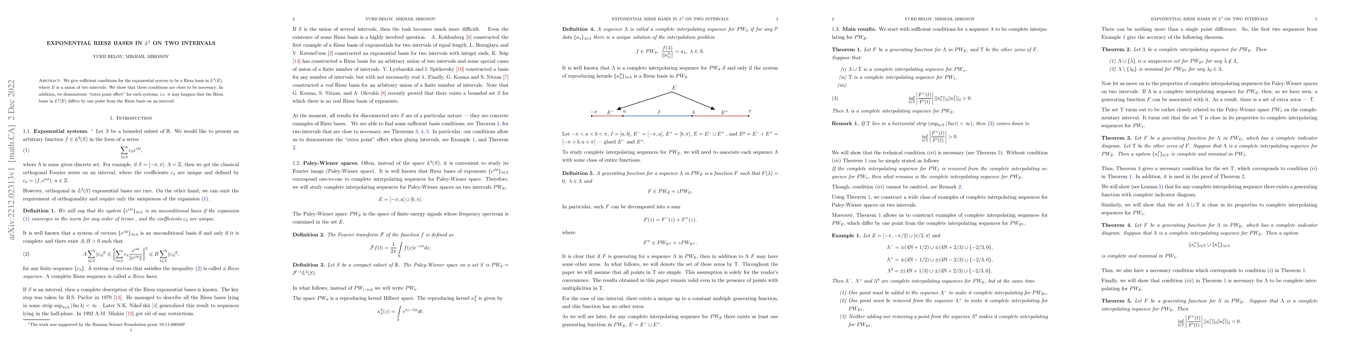 Thumbnail for Exponential Riesz bases in $L^2$ on two interval