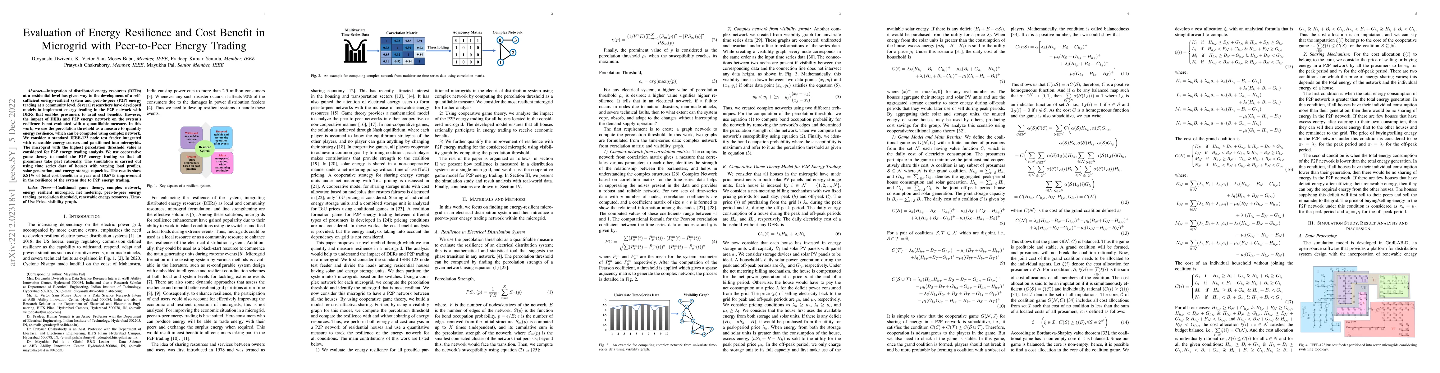 Thumbnail for Evaluation of Energy Resilience and Cost Benefit in Microgrid with
  Peer-to-Peer Energy Trading