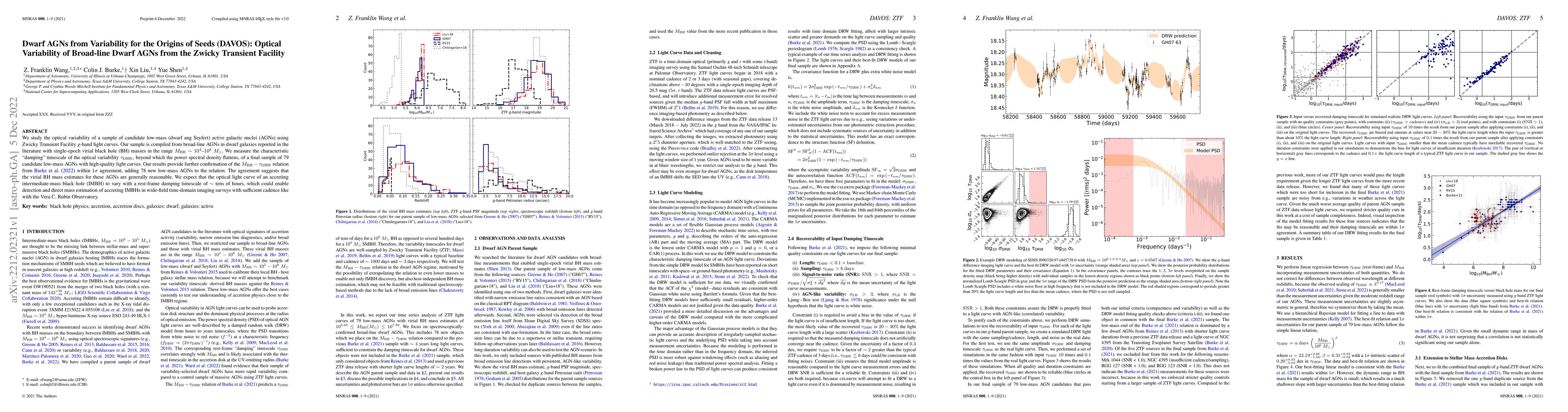 Thumbnail for Dwarf AGNs from Variability for the Origins of Seeds (DAVOS): Optical
  Variability of Broad-line Dwarf AGNs from the Zwicky Transient Facility