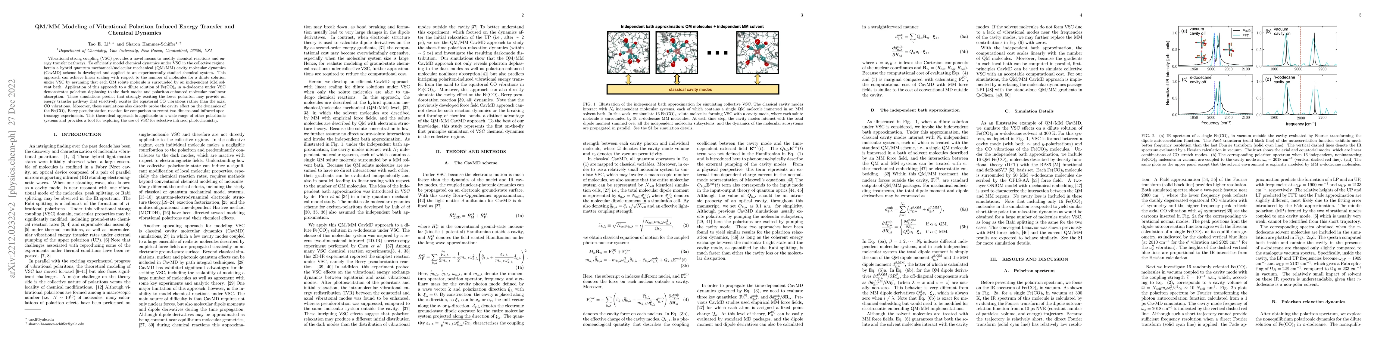 Thumbnail for QM/MM Modeling of Vibrational Polariton Induced Energy Transfer and
  Chemical Dynamics