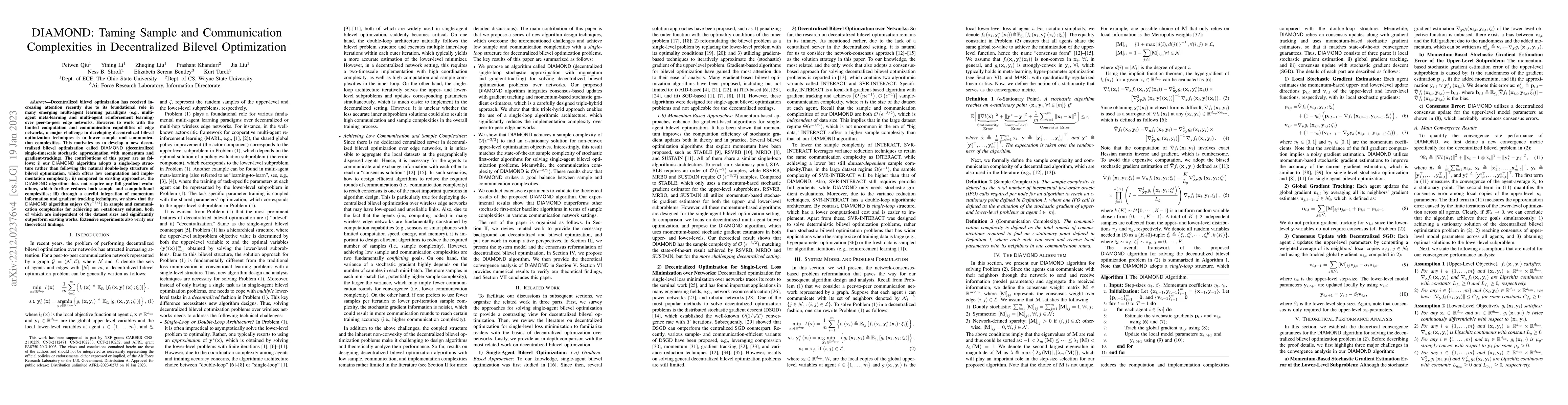 Thumbnail for DIAMOND: Taming Sample and Communication Complexities in Decentralized
  Bilevel Optimization