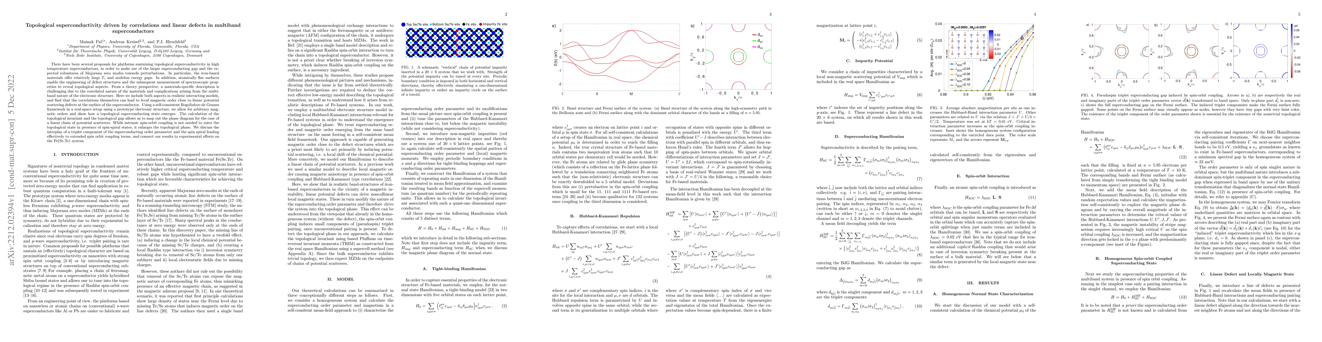Thumbnail for Topological superconductivity driven by correlations and linear defects
  in multiband superconductors