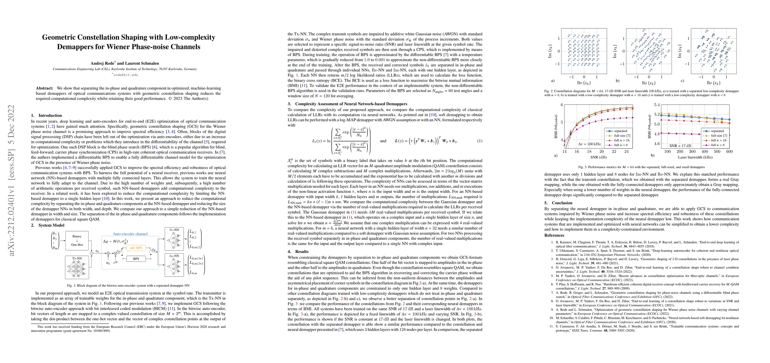 Thumbnail for Geometric Constellation Shaping with Low-complexity Demappers for Wiener
  Phase-noise Channels