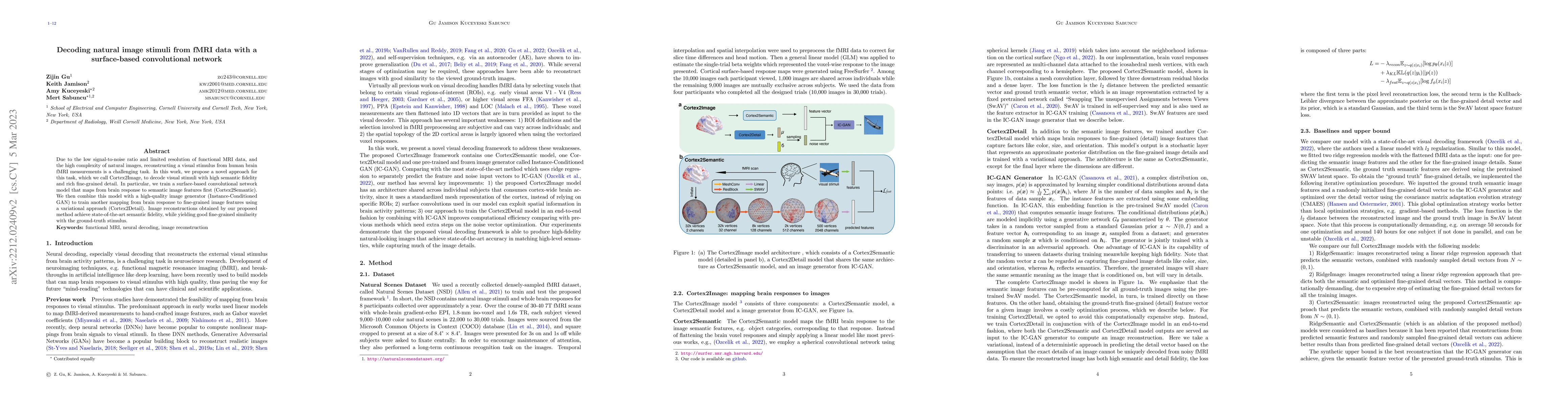 Thumbnail for Decoding natural image stimuli from fMRI data with a surface-based
  convolutional network