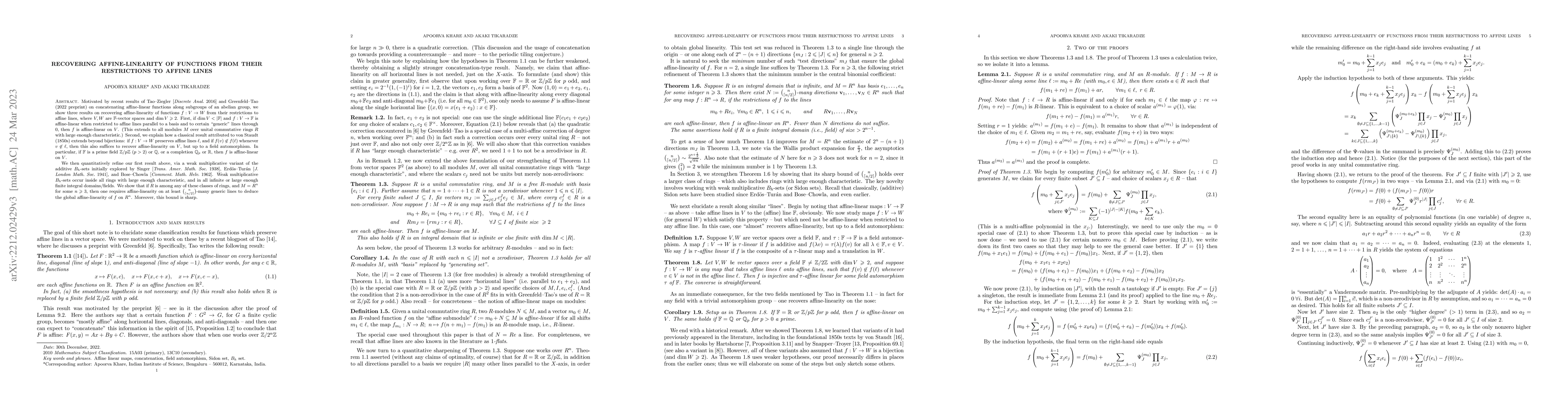 Thumbnail for Recovering affine-linearity of functions from their restrictions to
  affine lines