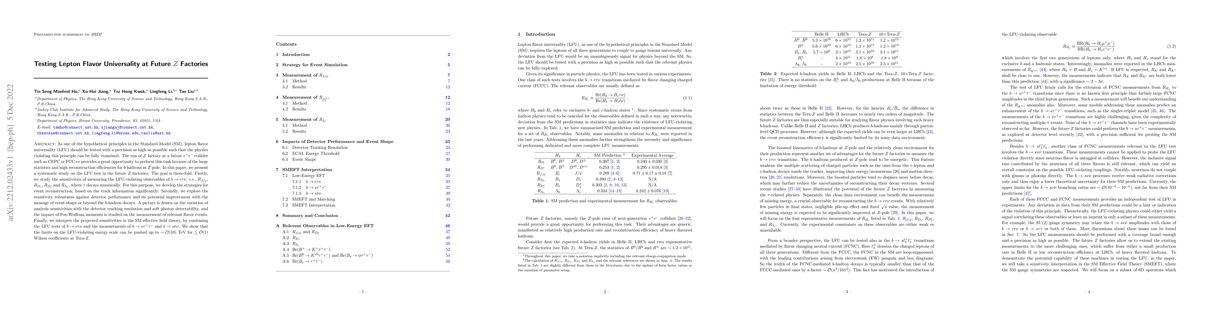 Thumbnail for Testing Lepton Flavor Universality at Future $Z$ Factories