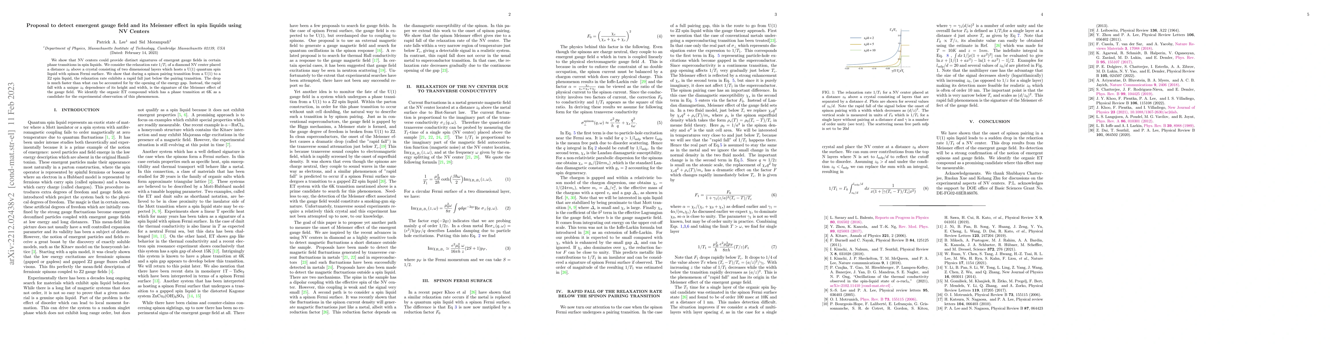 Thumbnail for Proposal to detect emergent gauge field and its Meissner effect in spin
  liquids using NV Centers